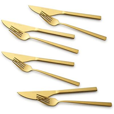 ECHTWERK EW-PK-2207G Pizzabestekset, 8-delig, voor 4 personen met 4 pizzames en 4 pizzavorken, roestvrij staal, Gold Edition ECHTWERK EW-PK-2207G Pizzabestekset, 8-delig, voor 4 personen met 4 pizzames en 4 pizzavorken, roestvrij staal, Gold Edition