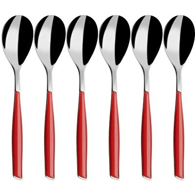 BUGATTI , Glamour, 6 stuks koffielepels van roestvrij staal 18/10 en rood handvat, Pro-Tech System, vaatwasmachinebestendig BUGATTI , Glamour, 6 stuks koffielepels van roestvrij staal 18/10 en rood handvat, Pro-Tech System, vaatwasmachinebestendig
