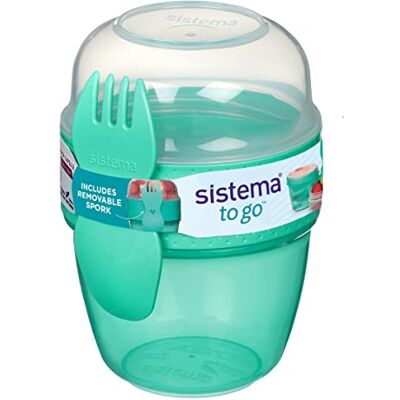 Sistema Snack Capsule To Go met 2 vakken en lepel 515 ml Teal mint Sistema Snack Capsule To Go met 2 vakken en lepel 515 ml Teal mint
