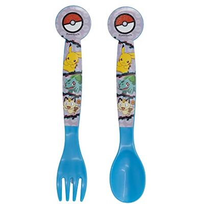 Stor 2-delige herbruikbare bestekset voor kinderen van kunststof, bestaande uit een vork en een lepel Pokemon Stor 2-delige herbruikbare bestekset voor kinderen van kunststof, bestaande uit een vork en een lepel Pokemon