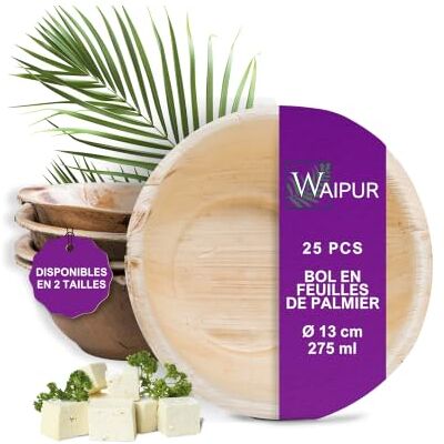 Waipur Palmbladkom, 25 stuks, 13 cm/275 ml, robuust en elegant Chique en praktisch hol servies met unieke natuurlijke nerf duurzaam en plasticvrij, vergelijkbaar met bamboe en hout Waipur Palmbladkom, 25 stuks, 13 cm/275 ml, robuust en elegant Chique en praktisch hol servies met unieke natuurlijke nerf duurzaam en plasticvrij, vergelijkbaar met bamboe en hout