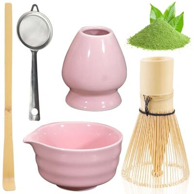 BAIFULAI Matcha theeset, 5 stuks, keramiek, Japanse garde, matcha-kom, gardehouder, zeef, Japanse accessoires voor matcha-ceremonie (roze) BAIFULAI Matcha theeset, 5 stuks, keramiek, Japanse garde, matcha-kom, gardehouder, zeef, Japanse accessoires voor matcha-ceremonie (roze)