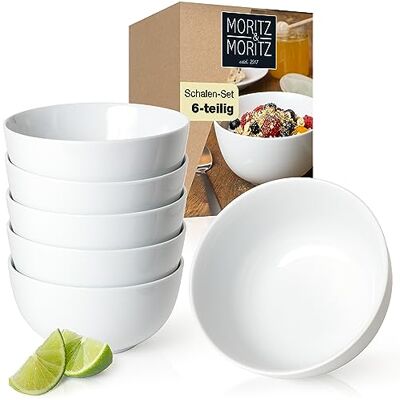 Moritz & Moritz Set van 6 mueslikommen, inhoud 500 ml, ideaal voor muesli, soepen, salades, van hoogwaardig wit porselein, serie Basic Moritz & Moritz Set van 6 mueslikommen, inhoud 500 ml, ideaal voor muesli, soepen, salades, van hoogwaardig wit porselein, serie Basic