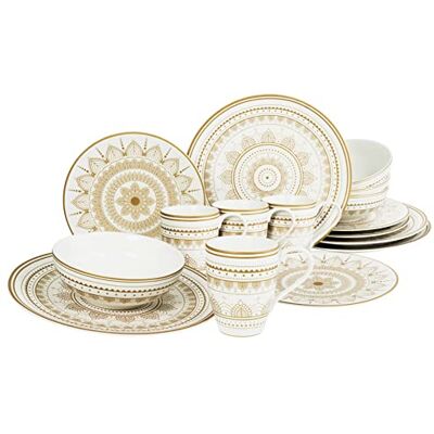 Creatable 23596 Serie Mandala Gold 16-delig tafelservies van aardewerk, vaatwasser- en magnetronbestendig, hoogwaardige productie Creatable 23596 Serie Mandala Gold 16-delig tafelservies van aardewerk, vaatwasser- en magnetronbestendig, hoogwaardige productie