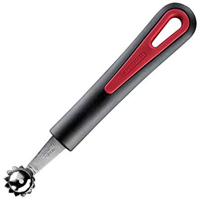 Westmark tomatenontpitter / holle lepel, trekker voor tomatenstam, met gekartelde rand, diameter 2,1 cm, lengte: 16,6 cm, roestvrij staal/kunststof, Gallant, zwart/rood, 29202270 Westmark tomatenontpitter / holle lepel, trekker voor tomatenstam, met gekartelde rand, diameter 2,1 cm, lengte: 16,6 cm, roestvrij staal/kunststof, Gallant, zwart/rood, 29202270