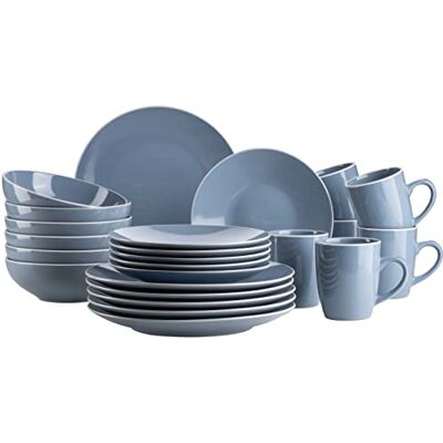 MÄSER 931844 Serie Elissa Modern servies voor 6 personen in blauw met witte rand 24-delig aardewerk MÄSER 931844 Serie Elissa Modern servies voor 6 personen in blauw met witte rand 24-delig aardewerk