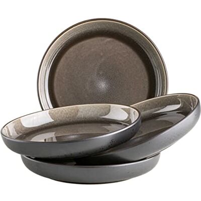 MÄSER Serie Niara Moderne soepbordenset voor 4 personen in spannende vintage look, grote soepborden voor pasta en soepen, keramiek, aardewerk, grijs/zwart MÄSER Serie Niara Moderne soepbordenset voor 4 personen in spannende vintage look, grote soepborden voor pasta en soepen, keramiek, aardewerk, grijs/zwart