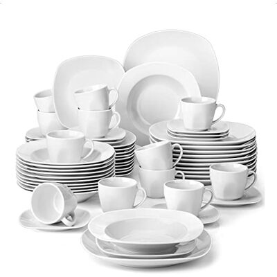 MALACASA Elisa 60-delig porseleinen tafelservies in ivoorwit met 12 kopjes / schoteltjes / dessertborden / soepborden / dinerborden servies voor 12 personen MALACASA Elisa 60-delig porseleinen tafelservies in ivoorwit met 12 kopjes / schoteltjes / dessertborden / soepborden / dinerborden servies voor 12 personen