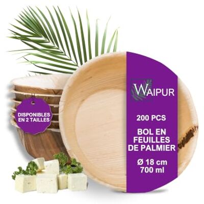 Waipur Kommen van palmbladeren, 200 stuks, 18 cm/700 ml, plasticvrij Elegant en duurzaam servies met unieke natuurlijke nerf praktisch en robuust, vergelijkbaar met bamboe voor buffetten en Waipur Kommen van palmbladeren, 200 stuks, 18 cm/700 ml, plasticvrij Elegant en duurzaam servies met unieke natuurlijke nerf praktisch en robuust, vergelijkbaar met bamboe voor buffetten en