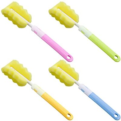 YUTOU Set van 4 lange steelpennen, flessenborstel, zachte spons, reinigingsborstel voor flessen, kopjes, ketels, wijnglazen (4 kleuren) YUTOU Set van 4 lange steelpennen, flessenborstel, zachte spons, reinigingsborstel voor flessen, kopjes, ketels, wijnglazen (4 kleuren)