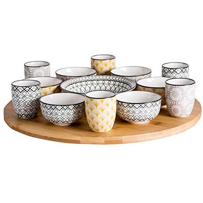 Cosy & Trendy 7218014 14-delige beker/kommen/schaal + 1 draaiplateau diameter 40 cm Cosy & Trendy 7218014 14-delige beker/kommen/schaal + 1 draaiplateau diameter 40 cm
