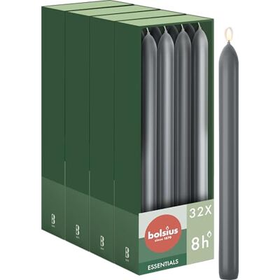 BOLSIUS Essentials Puntige kaarsen glad antraciet 23 cm set van 32 decoratieve kaarsen zonder palmolie BOLSIUS Essentials Puntige kaarsen glad antraciet 23 cm set van 32 decoratieve kaarsen zonder palmolie