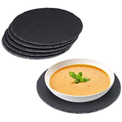 Relaxdays Leisteen dienblad, set van 6, rond, Ø 25 cm, presentatiebord, serveerschaal, etikettering, antraciet Relaxdays Leisteen dienblad, set van 6, rond, Ø 25 cm, presentatiebord, serveerschaal, etikettering, antraciet