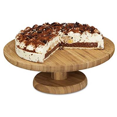 Relaxdays Taartdienblad rond 33 cm van bamboe met standaard H x D: ca. 11,5 x 33 cm, naturel Relaxdays Taartdienblad rond 33 cm van bamboe met standaard H x D: ca. 11,5 x 33 cm, naturel