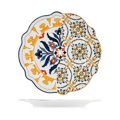 H&H Set van 6 Faenza platte borden van New Bone China versierd Elegante borden van 27 cm, vaatwasser- en magnetronbestendig Perfect voor hoofdgerechten H&H Set van 6 Faenza platte borden van New Bone China versierd Elegante borden van 27 cm, vaatwasser- en magnetronbestendig Perfect voor hoofdgerechten