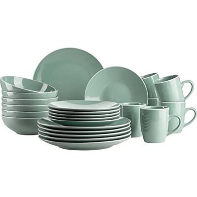 MÄSER 931845 Serie Elissa Modern servies voor 6 personen in groen met witte rand 24-delig aardewerk MÄSER 931845 Serie Elissa Modern servies voor 6 personen in groen met witte rand 24-delig aardewerk