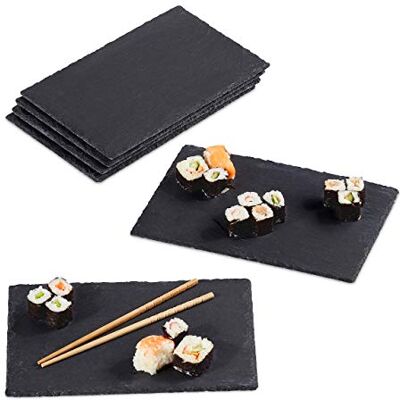 Relaxdays Set van 6 leisteen dienbladen, 26 x 16 cm, voor serveren en schrijven, dressoir, rechthoekig, antraciet Relaxdays Set van 6 leisteen dienbladen, 26 x 16 cm, voor serveren en schrijven, dressoir, rechthoekig, antraciet