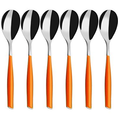 BUGATTI , Glamour, set van 6 koffielepels van roestvrij staal 18/10 en oranje handgreep, Pro-Tech-systeem, vaatwasmachinebestendig BUGATTI , Glamour, set van 6 koffielepels van roestvrij staal 18/10 en oranje handgreep, Pro-Tech-systeem, vaatwasmachinebestendig