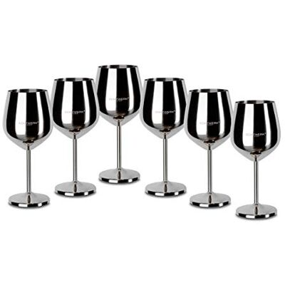 ECHTWERK Onbreekbare wijnglazen/wijnkelk van roestvrij staal, 6-delig, 21 x 7,3 cm, 0,5 l EW-WG-1766 zilver ECHTWERK Onbreekbare wijnglazen/wijnkelk van roestvrij staal, 6-delig, 21 x 7,3 cm, 0,5 l EW-WG-1766 zilver