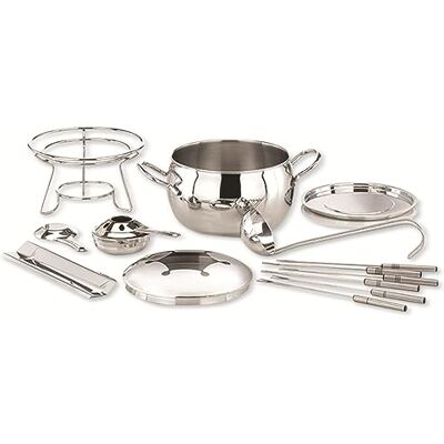 APS Fonduetang, vuurtangenset, suikertang, fonduepan, deksel van roestvrij staal, gepolijst frame, verchroomde pollepel voor ca. 2,2 liter vloeistof, Ø 22 cm, hoogte 23 cm APS Fonduetang, vuurtangenset, suikertang, fonduepan, deksel van roestvrij staal, gepolijst frame, verchroomde pollepel voor ca. 2,2 liter vloeistof, Ø 22 cm, hoogte 23 cm