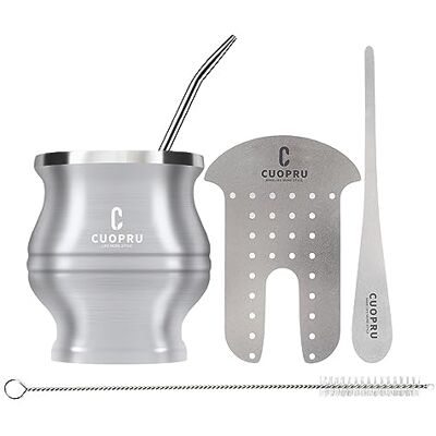 Cuopru Yerba Mate Mok Mate drinkflesset bestaande uit dubbelwandige roestvrijstalen theekop, thee-vormset, Bombilla rietjes en reinigingsborstel Cuopru Yerba Mate Mok Mate drinkflesset bestaande uit dubbelwandige roestvrijstalen theekop, thee-vormset, Bombilla rietjes en reinigingsborstel