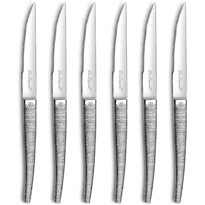 Lou Laguiole Set van 6 steakmessen Jet 18/0 roestvrij staal, textielafwerking lengte 224 mm Lou Laguiole Set van 6 steakmessen Jet 18/0 roestvrij staal, textielafwerking lengte 224 mm
