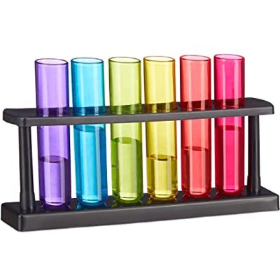 Relaxdays reageerbuisjes, 6 grappige borrelshotglazen, standaard, 4 cl, reageerbuisjes, kunststof, kleurrijk Relaxdays reageerbuisjes, 6 grappige borrelshotglazen, standaard, 4 cl, reageerbuisjes, kunststof, kleurrijk