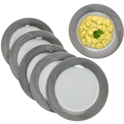 MamboCat Set van 6 grijze platte borden gekleurde porseleinen platte borden voor 6 personen Grote kleurrijke borden voor hoofdmaaltijden bij ontbijt, lunch, koffie en MamboCat Set van 6 grijze platte borden gekleurde porseleinen platte borden voor 6 personen Grote kleurrijke borden voor hoofdmaaltijden bij ontbijt, lunch, koffie en