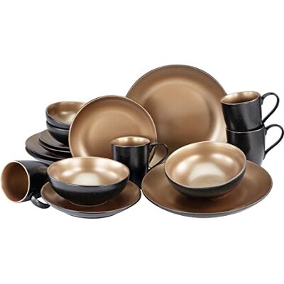 Creatable , 23598 Serie Glamour Gold, 16-delig tafelservies van aardewerk, vaatwasser- en magnetronbestendig, hoogwaardige productie Creatable , 23598 Serie Glamour Gold, 16-delig tafelservies van aardewerk, vaatwasser- en magnetronbestendig, hoogwaardige productie
