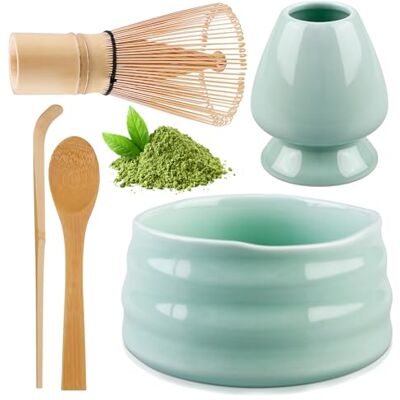 HOSPAOP Matcha-theeset met matcha-garde, gardehouder, keramische matcha-kom, 2 theelepels, Japanse accessoires voor matcha-ceremonie, perfecte set voor de bereiding HOSPAOP Matcha-theeset met matcha-garde, gardehouder, keramische matcha-kom, 2 theelepels, Japanse accessoires voor matcha-ceremonie, perfecte set voor de bereiding