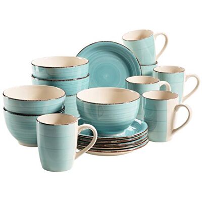 MÄSER 931496 Bel Tempo II Ontbijtservies, oor 6 Personen, Vintage Look, Aardewerk, Handbeschilderd Keramiek, 18-Delige, Turquoise MÄSER 931496 Bel Tempo II Ontbijtservies, oor 6 Personen, Vintage Look, Aardewerk, Handbeschilderd Keramiek, 18-Delige, Turquoise