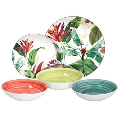 Tognana Tropicalia 18-delig bordenset voor 6 personen, porselein, meerkleurig Tognana Tropicalia 18-delig bordenset voor 6 personen, porselein, meerkleurig