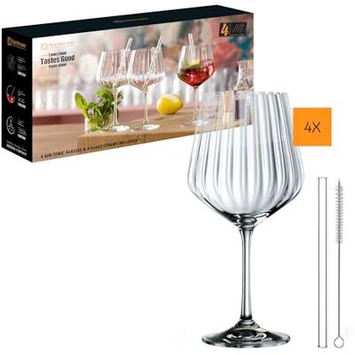 Spiegelau Nachtmann & Nachtmann, Gin & Tonic 9-delige set, 4 gin tonic glazen (637 ml), 4 glazen rietjes, 1 reinigingsborstel, Tastes Good, 103143 Spiegelau Nachtmann & Nachtmann, Gin & Tonic 9-delige set, 4 gin tonic glazen (637 ml), 4 glazen rietjes, 1 reinigingsborstel, Tastes Good, 103143