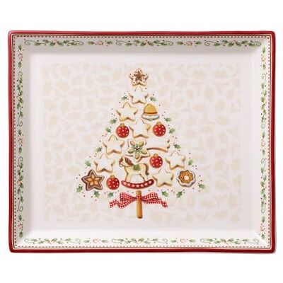 Villeroy & Boch Winter Bakery Delight Serveerschaal, rechthoekig, voor gebak, premium porselein, wit/rood/beige Villeroy & Boch Winter Bakery Delight Serveerschaal, rechthoekig, voor gebak, premium porselein, wit/rood/beige