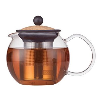 Bodum 1807-109S theepot met zuiger, roestvrijstalen filter, transparant, 0,5 l, glas, kurk, 12 cm Bodum 1807-109S theepot met zuiger, roestvrijstalen filter, transparant, 0,5 l, glas, kurk, 12 cm