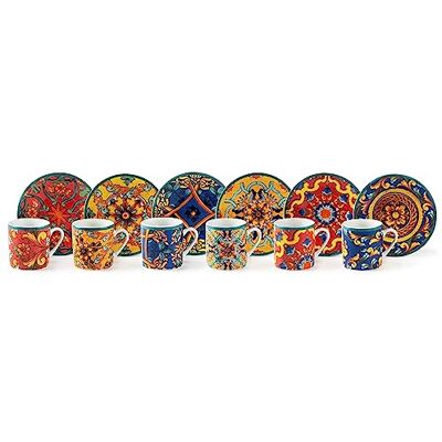 Excelsa , Porselein, set van 6 Trinacria koffiekopjes met schotel, meerkleurig Excelsa , Porselein, set van 6 Trinacria koffiekopjes met schotel, meerkleurig