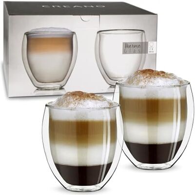 Creano Dubbelwandig thermisch glas, 400 ml, groot, hittebestendig borosilicaatglas. Creano Dubbelwandig thermisch glas, 400 ml, groot, hittebestendig borosilicaatglas.