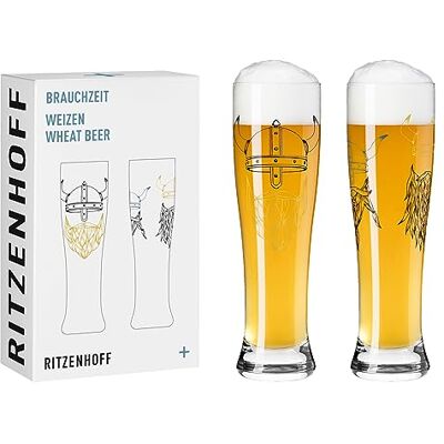 RITZENHOFF 3481009 set van 2 tarwebierglazen 500 ml Brauchzeit serie gouden Viking motief Made in Germany RITZENHOFF 3481009 set van 2 tarwebierglazen 500 ml Brauchzeit serie gouden Viking motief Made in Germany