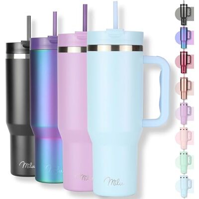 Milu 1200 ml dubbelwandige thermische mok met rietje en handvat, 24 uur ijskoud / 12 uur heet 1100 ml roestvrijstalen tuimelaar met handvat, geïsoleerde fles om mee te nemen (Morning Blue, 1200 ml) Milu 1200 ml dubbelwandige thermische mok met rietje en handvat, 24 uur ijskoud / 12 uur heet 1100 ml roestvrijstalen tuimelaar met handvat, geïsoleerde fles om mee te nemen (Morning Blue, 1200 ml)