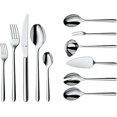 WMF Flame Plus Bestekset voor 12 personen, 66-delig, 60-delig met serveerbestek, mes met holle handgreep, Cromargan protect gepolijst, krasbestendig, vaatwasmachinebestendig WMF Flame Plus Bestekset voor 12 personen, 66-delig, 60-delig met serveerbestek, mes met holle handgreep, Cromargan protect gepolijst, krasbestendig, vaatwasmachinebestendig