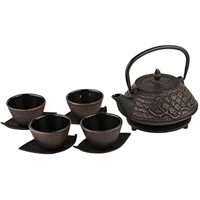lachineuse Gietijzeren theeservies kersenbloesem 1 theepot, 4 gietijzeren kopjes & zeeffilter Inhoud 0,8 l Japanse Aziatische decoratie Cadeau-idee servies Kleur: zwart en brons lachineuse Gietijzeren theeservies kersenbloesem 1 theepot, 4 gietijzeren kopjes & zeeffilter Inhoud 0,8 l Japanse Aziatische decoratie Cadeau-idee servies Kleur: zwart en brons