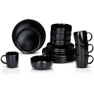 alpina Bordenservies voor 4 personen, servies, 16-delig, servies met ontbijtborden, diner, kommen en kopjes, vaatwasmachinebestendig, zwart alpina Bordenservies voor 4 personen, servies, 16-delig, servies met ontbijtborden, diner, kommen en kopjes, vaatwasmachinebestendig, zwart