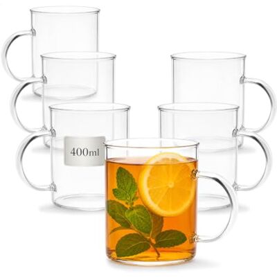 com-four ® 6 theeglazen met handvat, koffieglas 400 ml van borosilicaat com-four ® 6 theeglazen met handvat, koffieglas 400 ml van borosilicaat