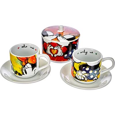 Disney Egan Set van 2 Mickey stapelbare koffiekopjes met suiker en placemat Disney Egan Set van 2 Mickey stapelbare koffiekopjes met suiker en placemat