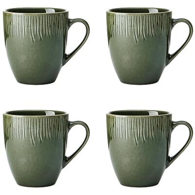 Mikasa Jardin Set van 4 kopjes, groen, set van 4 kopjes, 420 ml, aardewerk kopjes voor thee en koffie, geschenkverpakking en vaatwasmachinebestendig Mikasa Jardin Set van 4 kopjes, groen, set van 4 kopjes, 420 ml, aardewerk kopjes voor thee en koffie, geschenkverpakking en vaatwasmachinebestendig