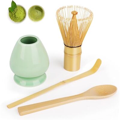 LWMTT Matcha garde set met 80 tanden, porseleinen kom, bamboelepel en matcha-schep, 4-delige accessoires cadeau voor Kerstmis, verjaardag LWMTT Matcha garde set met 80 tanden, porseleinen kom, bamboelepel en matcha-schep, 4-delige accessoires cadeau voor Kerstmis, verjaardag
