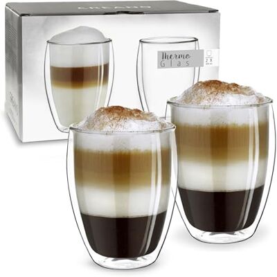 Creano Set van 2 dubbelwandige thermoglazen, XXL, 400 ml, extra groot, van borosilicaatglas, hittebestendig, voor koffie, thee, latte macchiato Creano Set van 2 dubbelwandige thermoglazen, XXL, 400 ml, extra groot, van borosilicaatglas, hittebestendig, voor koffie, thee, latte macchiato