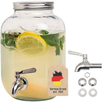 INTIRILIFE Drankdispenser 4 liter glas met kraan waterdispenser, sapdispenser, limonadedispenser, glazen container voor dranken INTIRILIFE Drankdispenser 4 liter glas met kraan waterdispenser, sapdispenser, limonadedispenser, glazen container voor dranken