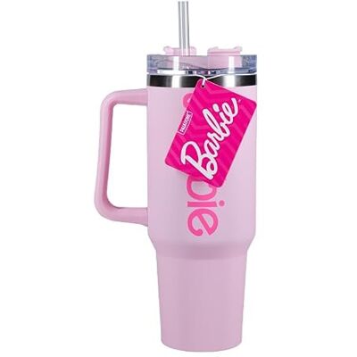 Paladone Barbie H2O drinkfles met roze logo, officieel gelicentieerd roestvrij staal met deksel en rietje, voor water, koude thee of koffie Paladone Barbie H2O drinkfles met roze logo, officieel gelicentieerd roestvrij staal met deksel en rietje, voor water, koude thee of koffie