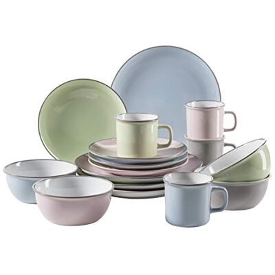 MÄSER Maila 931444 Vintage keramische serviesset voor 1 persoon, moderne retro stijl, aardewerk, 4-persoons set, 16-delig MÄSER Maila 931444 Vintage keramische serviesset voor 1 persoon, moderne retro stijl, aardewerk, 4-persoons set, 16-delig